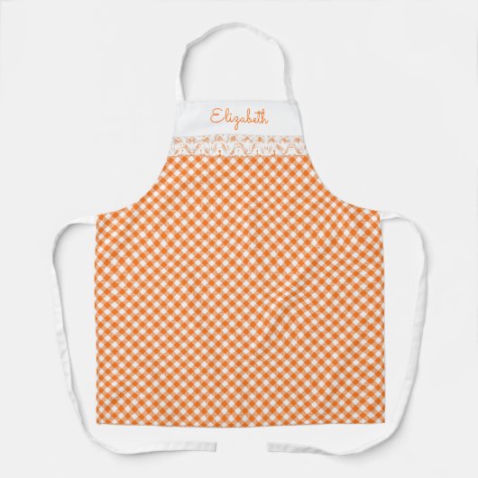 Oranje Gingham All-Over Print Apron Schort (Voorkant)