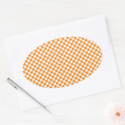 Oranje Gingham Background Oval Sticker (Envelop)