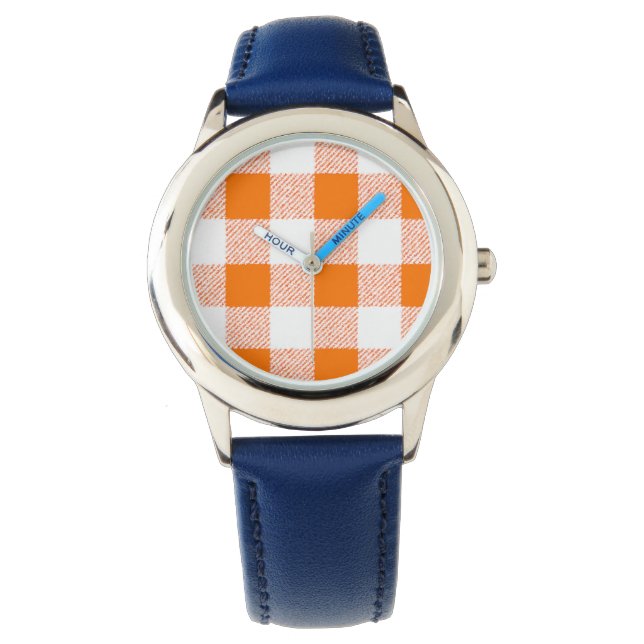 oranje gingham check horloge (Voorkant)