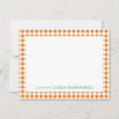 Oranje Gingham check met Green van het bureau van Bedankkaart (Voorkant)