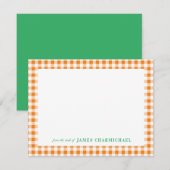 Oranje Gingham check met Green van het bureau van Bedankkaart (Voorkant / Achterkant)