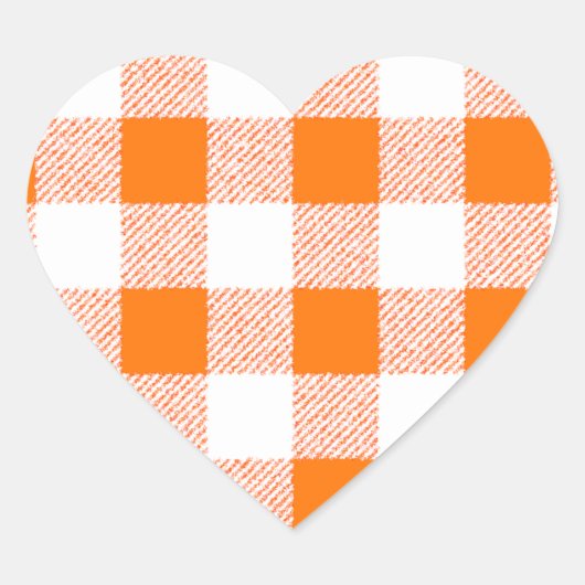 Oranje Gingham Check Pattern Hart Sticker (Voorkant)