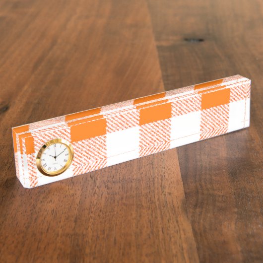 Oranje Gingham Check Pattern Naambordje (Zijkant)