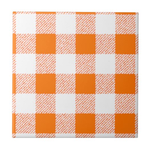 Oranje Gingham Check Pattern Tegeltje (Voorkant)
