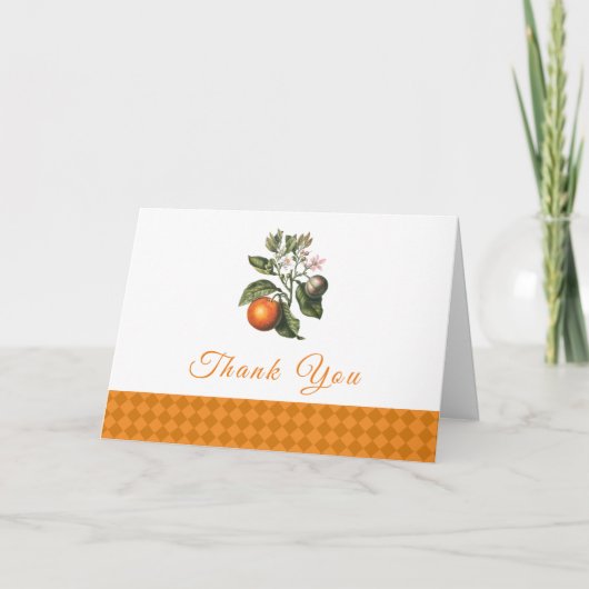 Oranje Gingham Citrus Baby shower Bedankkaart (Voorkant)
