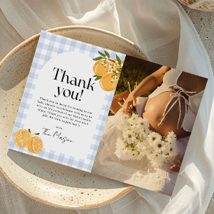 Oranje Gingham Citrus Baby Shower Foto Bedankkaart