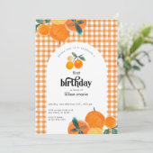 Oranje Gingham Citrus Birthday Uitnodiging (Staand voorkant)