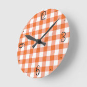 Oranje Gingham Clock Ronde Klok (Hoek)
