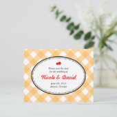 Oranje Gingham Country Rustic Cherry Bewaar de dat Aankondigingskaart (Staand voorkant)