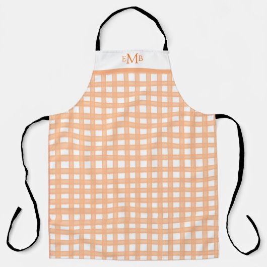Oranje Gingham Custom Monogram Initialen Schort (Voorkant)
