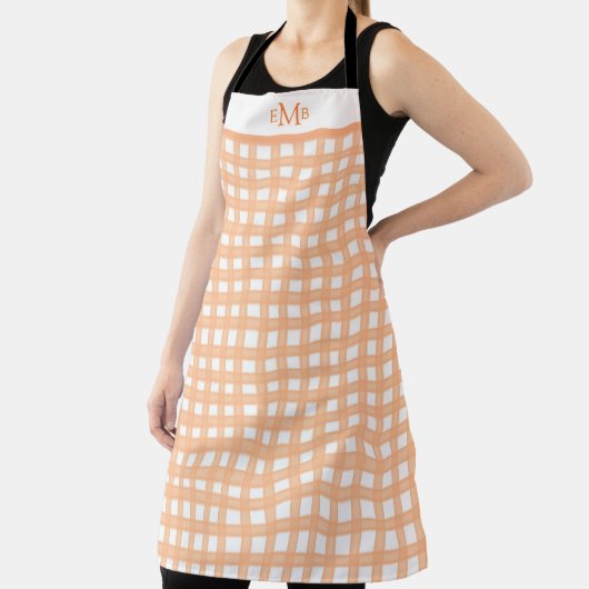 Oranje Gingham Custom Monogram Initialen Schort (Insitu)