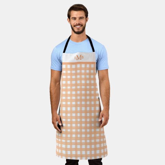 Oranje Gingham Custom Monogram Initialen Schort (Gedragen)