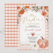 Oranje Gingham Floral Pompoen Herfst Baby shower Kaart (Voorkant / Achterkant)