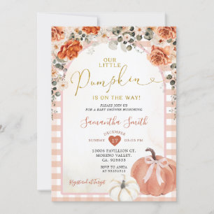 Oranje Gingham Floral Pompoen Herfst Baby shower Kaart