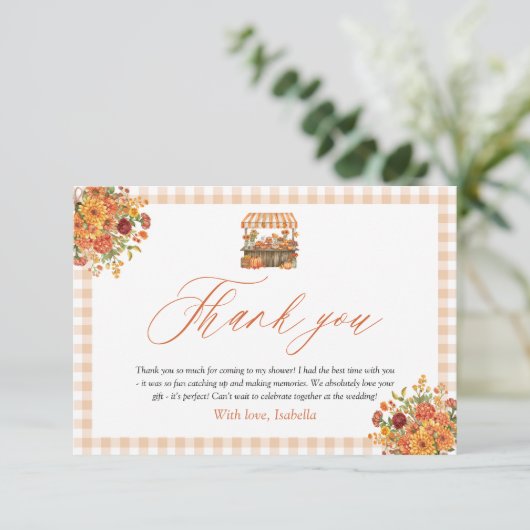 Oranje Gingham Fresh van de markt dank u kaart (Staand voorkant)