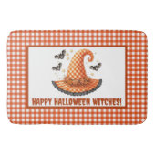 Oranje Gingham Halloween Heksenhoed Welkom Badmat (Voorkant)