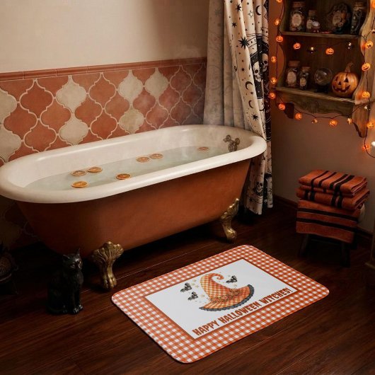 Oranje Gingham Halloween Heksenhoed Welkom Badmat