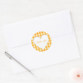 Oranje Gingham Heart Ronde Sticker (Envelop)