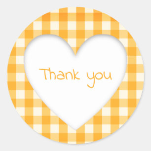 Oranje Gingham Heart Ronde Sticker