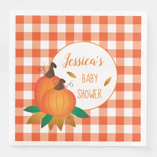 Oranje Gingham Herfst Baby shower Papieren servett Servet (Voorkant)