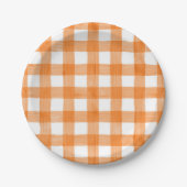 Oranje Gingham-Herfst Papieren Bordje (Voorkant)