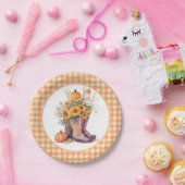 Oranje Gingham Land Bloemen Herfst Papieren Bordje (Feest)