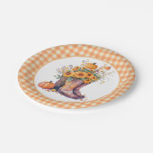 Oranje Gingham Land Bloemen Herfst Papieren Bordje (Gekanteld)