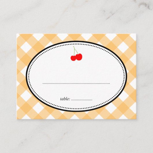 Oranje gingham land rustic cherry secard plaatskaartje (Voorkant)