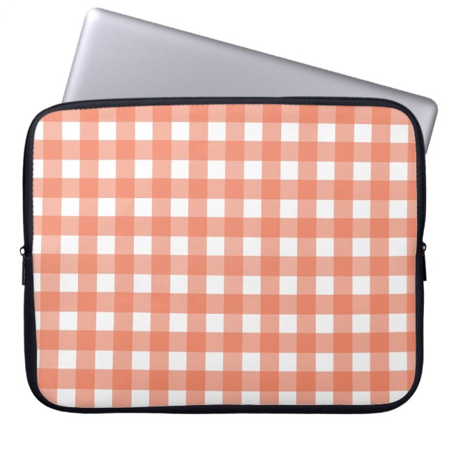 Oranje gingham laptop sleeve (Voorkant)