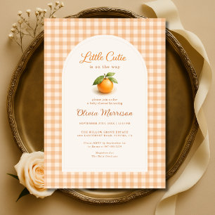 Oranje Gingham Little Cutie Baby Shower Kaart