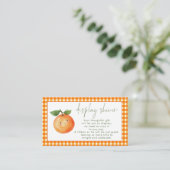Oranje Gingham Little Cutie Display Baby shower Informatiekaartje (Staand voorkant)
