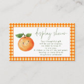 Oranje Gingham Little Cutie Display Baby shower Informatiekaartje (Voorkant)