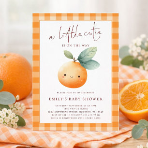 Oranje Gingham Little Cutie Meisje Baby Shower Kaart