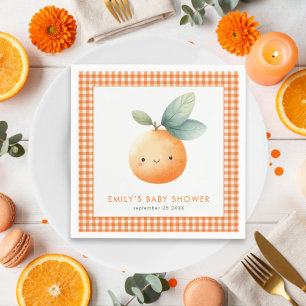 Oranje Gingham Meisje Little Cutie Baby Shower Servet
