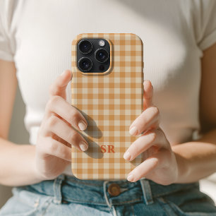 Oranje Gingham Monogram Toekomstige Mevrouw Echtge iPhone 15 Pro Max Case