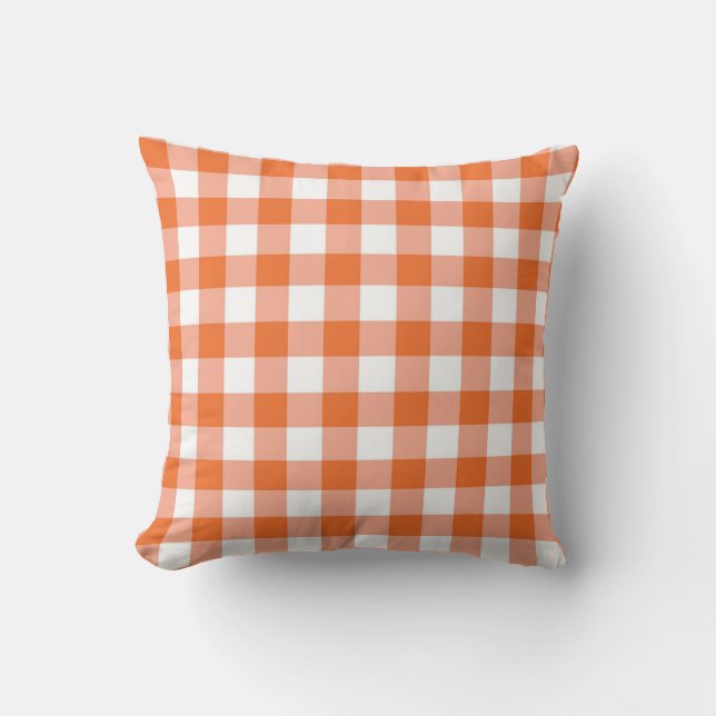 Oranje Gingham Omkeerbaar Sierkussen (Voorkant)