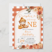 Oranje Gingham Onze kleine pompoen 1e verjaardag Kaart (Voorkant)