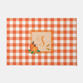 Oranje Gingham Pattern Herfst Monogram Deurmat (Voorkant)