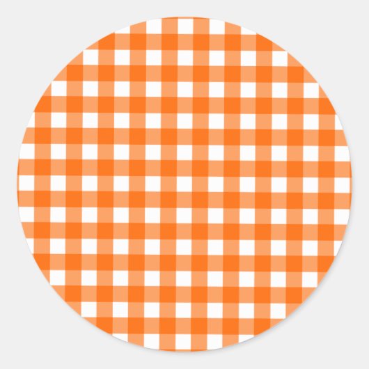 Oranje Gingham Pattern Ronde Sticker (Voorkant)