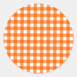 Oranje Gingham Pattern Ronde Sticker