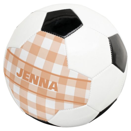 ORANJE GINGHAM PLAID GEPERSONALISEERD VOETBAL (Drie kwart)
