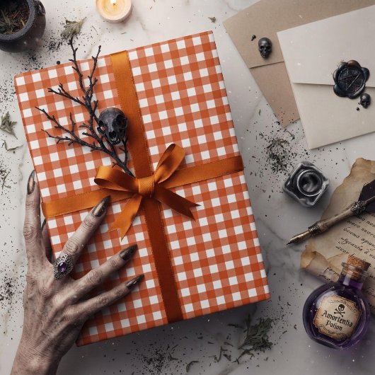 Oranje Gingham Plaid Rut Cadeaupapier