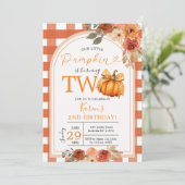 Oranje Gingham Pompoen 2e Verjaardag Herfst Kaart (Staand voorkant)