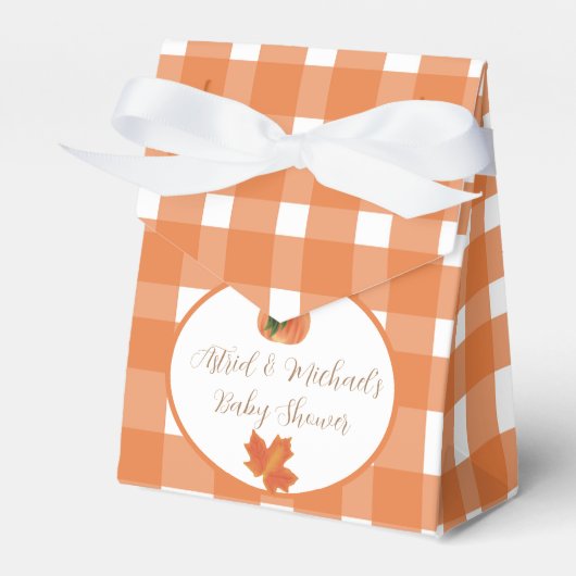 Oranje Gingham pompoen Baby shower Bedankdoosjes (Voorkant Zijde)