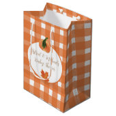 Oranje Gingham pompoen Baby shower Medium Cadeauzakje (Voorkant Gekanteld)