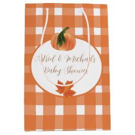 Oranje Gingham pompoen Baby shower Medium Cadeauzakje