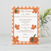 Oranje Gingham pompoen geboorte bekendmaking Kaart (Staand voorkant)