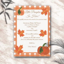 Oranje Gingham pompoen geboorte bekendmaking