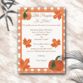 Oranje Gingham pompoen geboorte bekendmaking Kaart