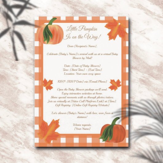 Oranje Gingham Pumpkin Baby shower per Mail Kaart